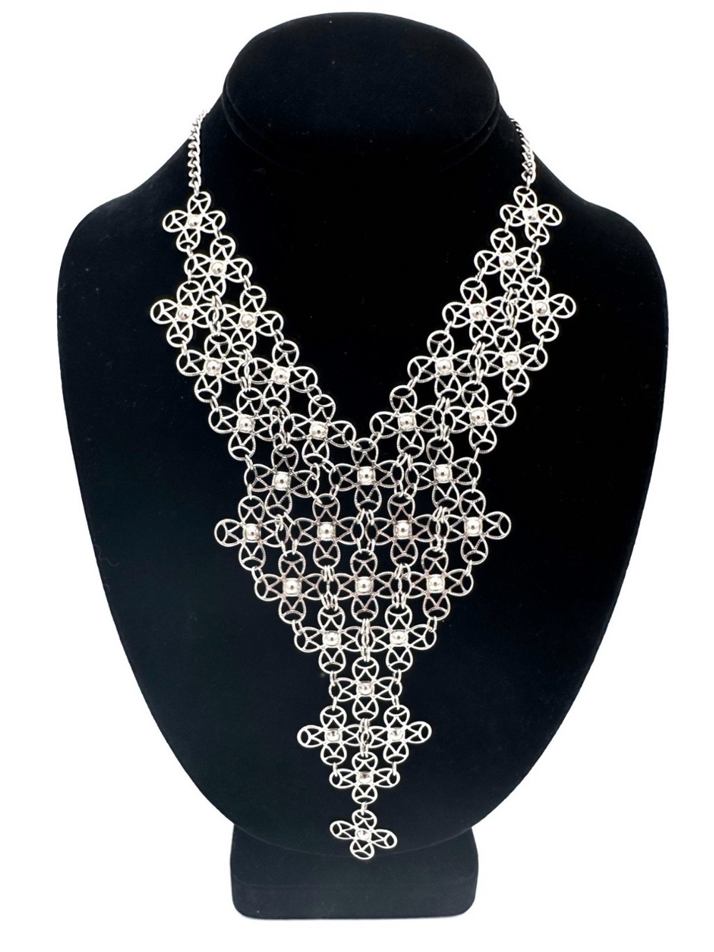 Silver Lattice Statement Necklace - Silver